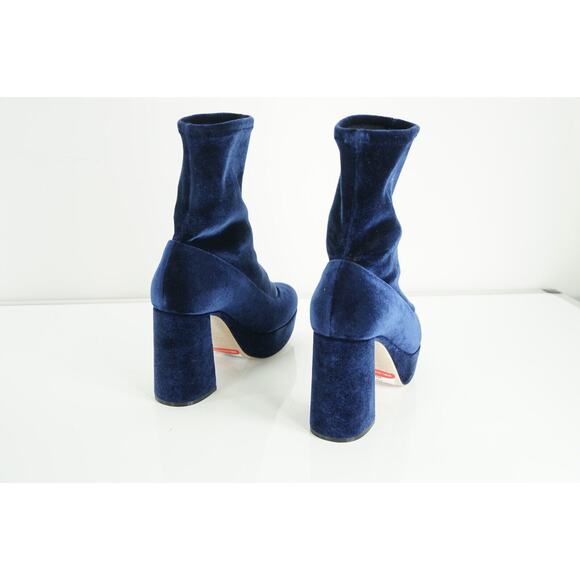 Miu Miu Blue Velvet Stretch Block Heel Platform Ankle Boots Size 35.5 $890 - Picture 2 of 11